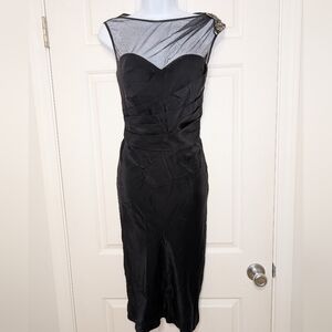Dina Bar-el Vintage Mesh And Satin Pleated Black Midi Dress Size 4